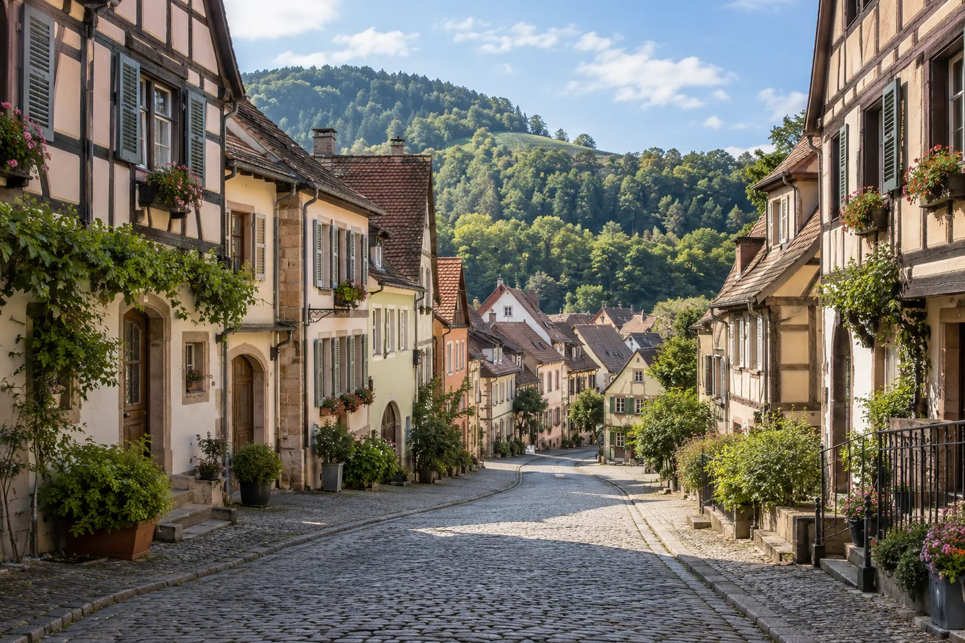 Illustration fictive générée par IA : paysage résidentiel inspiré de la région Grand Est